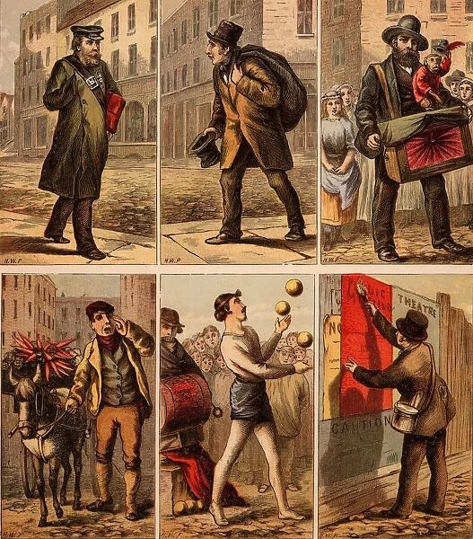 London street scenes. Messenger: Old Clothes Man: Organ Grinder: Vegetable Seller