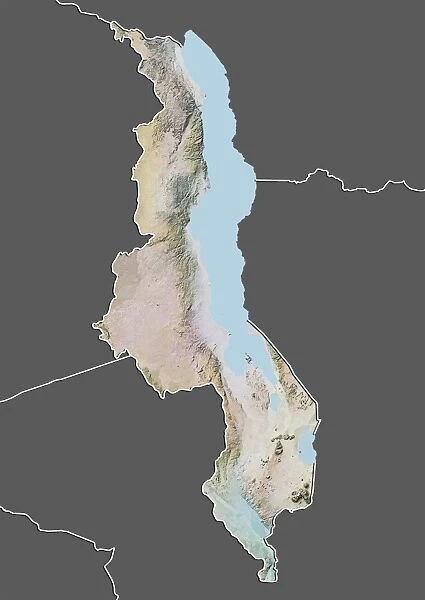 Malawi, Relief Map With Border and Mask