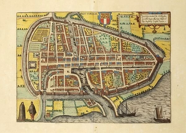 Map of Amsterdam, Netherlands, from Civitates Orbis Terrarum by Georg Braun, 1541-1622 and Franz Hogenberg, 1540-1590, engraving