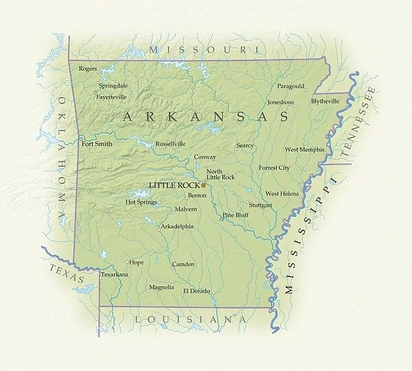 Map of Arkansas, close-up