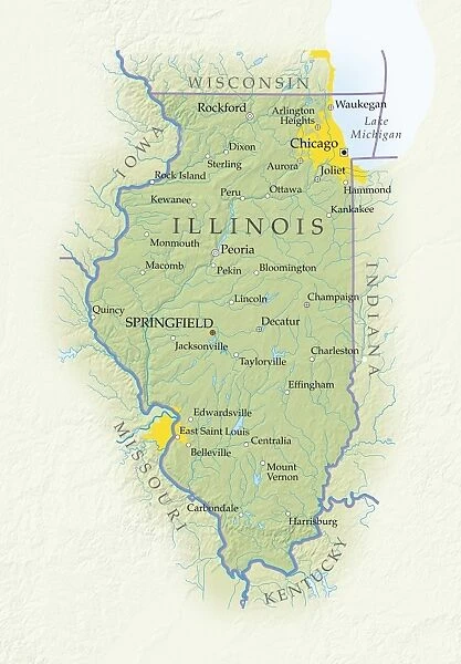 Map of Illinois, close-up