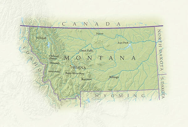Map of Montana, close-up