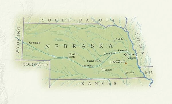 Map of Nebraska, close-up