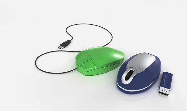 Mechanical mouse, optical mouse and memory stick, close-up
