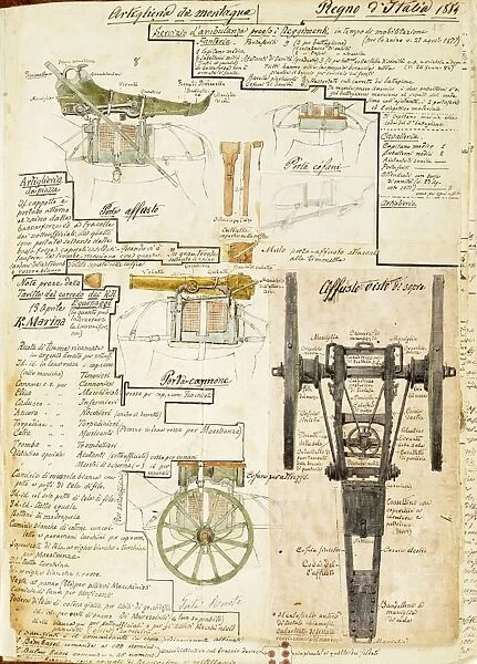 Mountain artillery of Kingdom of Italy, color plate by Quinto Cenni, 1884