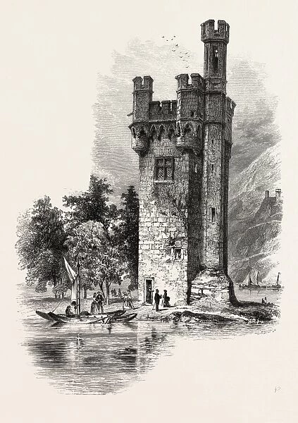 The Mouse tower, Mauseturminsel, the Rhine, Germany, 19th century engraving