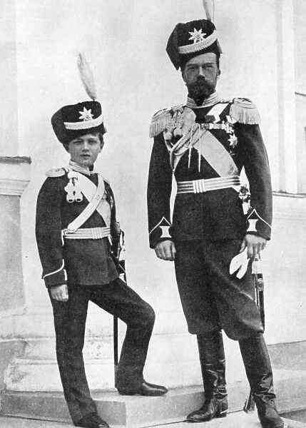 Nicholas II (1868-1918) Emperor of Russia from 1894 with his son Alexis (1904-1918)