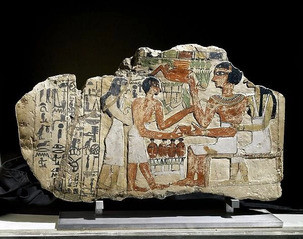 Painted bas-relief depicting the banquet of Iri, Old Kingdom, circa 2200-2060 B. C