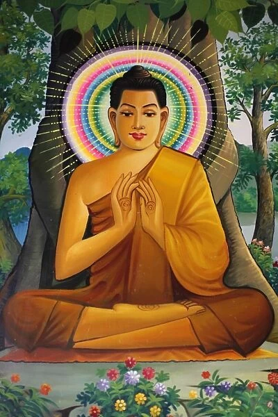 Painting depicting a sitting Buddha in Wat Than