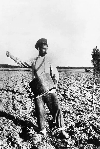 A peasant sowing grain in the saratov region of pre-revolutionary russia, early 1900s