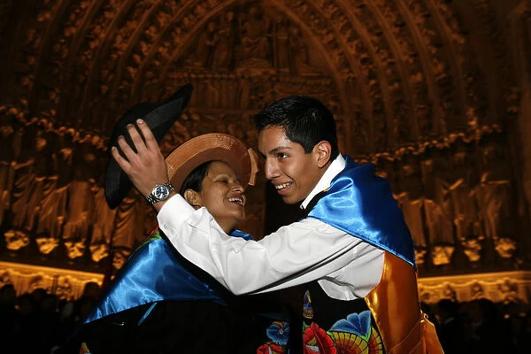 Peruvian dancing outside Notre Dame of Paris cathedral