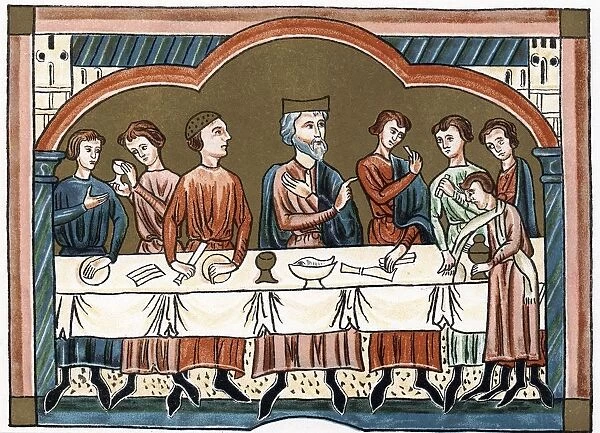 A Plantagenet king of England dining (Henry IIja Reigned 1154-89) Chromolithograph