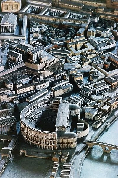 Plastic model of Imperial Rome during Age of Constantine, theatre of Marcellus in foreground