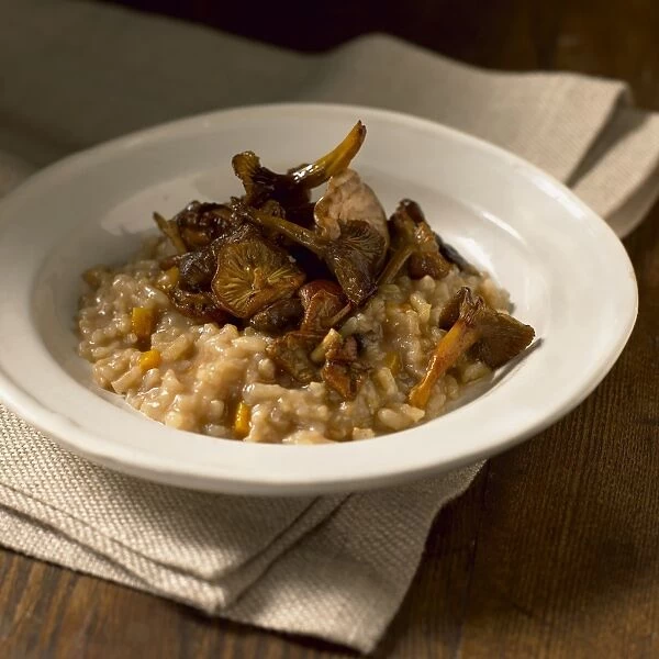 Plate of wild mushroom and butternut squash risotto