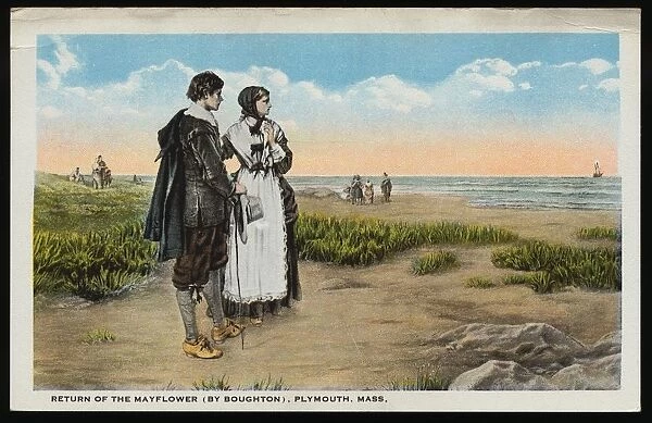 Postcard of Return of the Mayflower by Boughton. ca. 1917, Return of the Mayflower (by Boughton), Plymouth, Mass