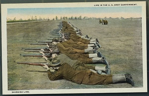 Postcard of Soldiers on the Firing Line. ca. 1916, LIFE IN THE U. S. ARMY CANTONMENT. SKIRMISH LINE