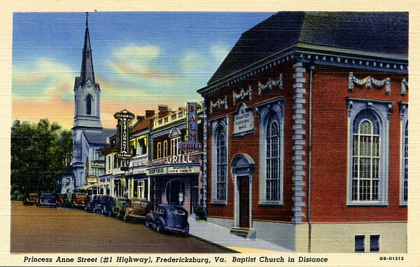 Princess Ann Street (#1 Highway), Fredricksburg, VA Baptist Church in Distance
