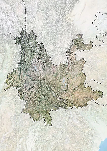 Province of Yunnan, China, Relief Map