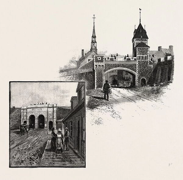 Quebec, St. Johns Gate (Left); Kent Gate (Right), Canada, Nineteenth Century Engraving