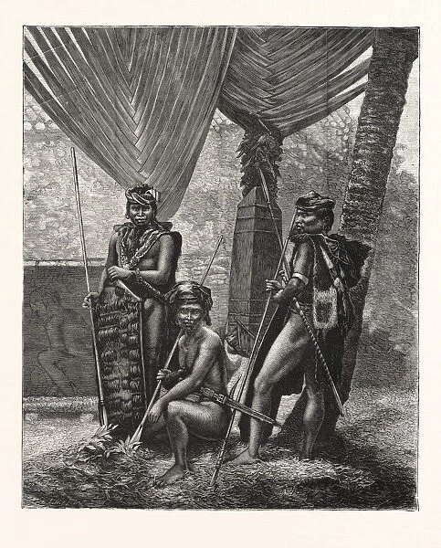 Recent Piracy at the Straits Settlements : Dyaks of Borneo, Engraving 1876