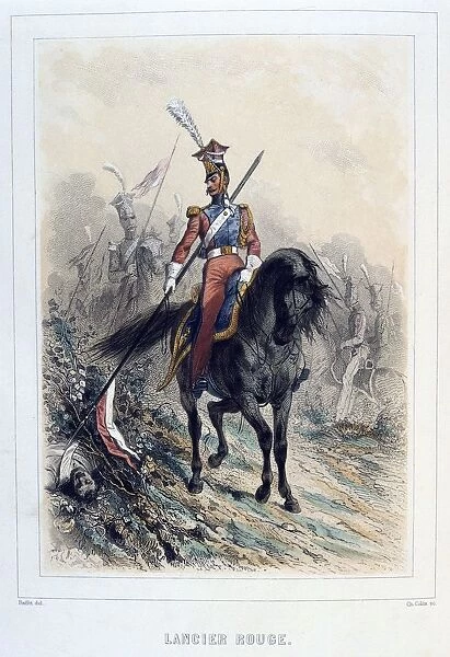 Red Lancer. From Napoleon 1er et la Garde Imperiale by Eugene Fieffe, Paris, 1858