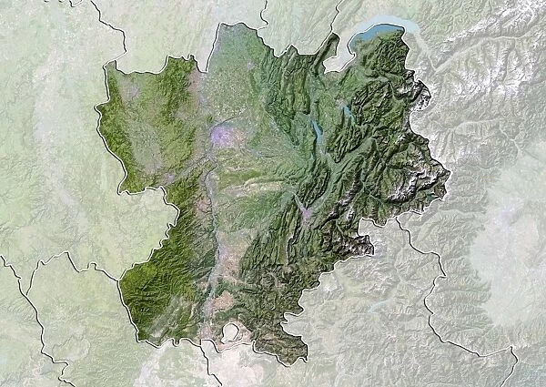 Region of Rhone-Alpes, France, Satellite Image With Bump Effect