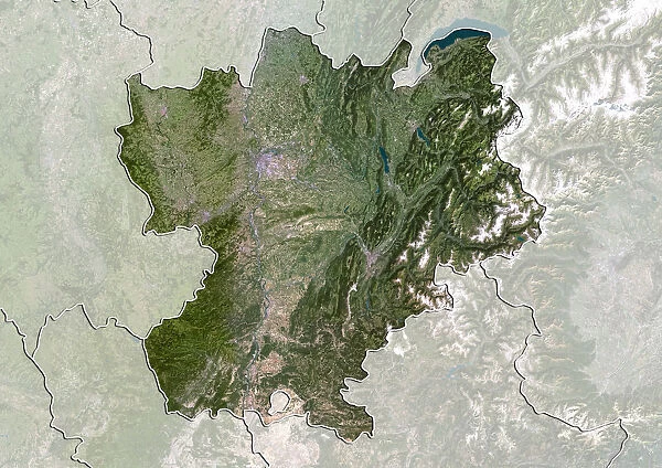 Region of Rhone-Alpes, France, True Colour Satellite Image