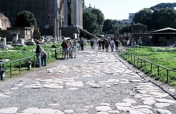 Remains of an Ancient Roman paved street. Photograph