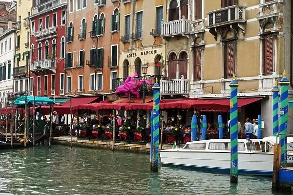 Restaurant and hotel along the frontage of the Grand Canal in Venice, Italy