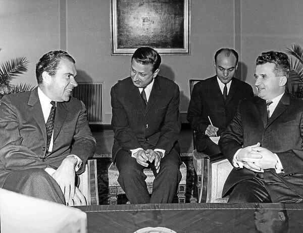 Romanian president ceausescu and u, s, president nixon during the official talks at the state council palace, in aug, 1969
