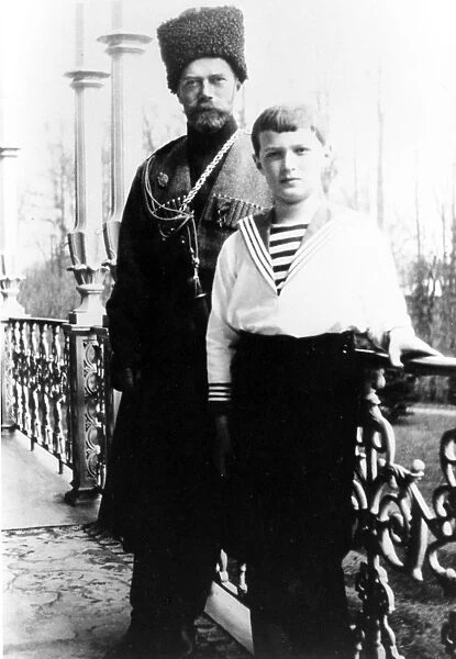 Russian emperor nicholas ll and his son alexei in tsarskoye selo, near petrograd in 1915, this photo was taken by empress alexandra fyodorovna