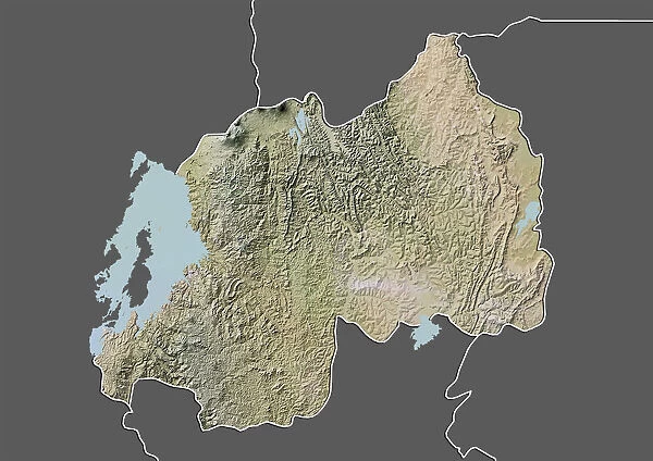 Rwanda, Relief Map with Border and Mask