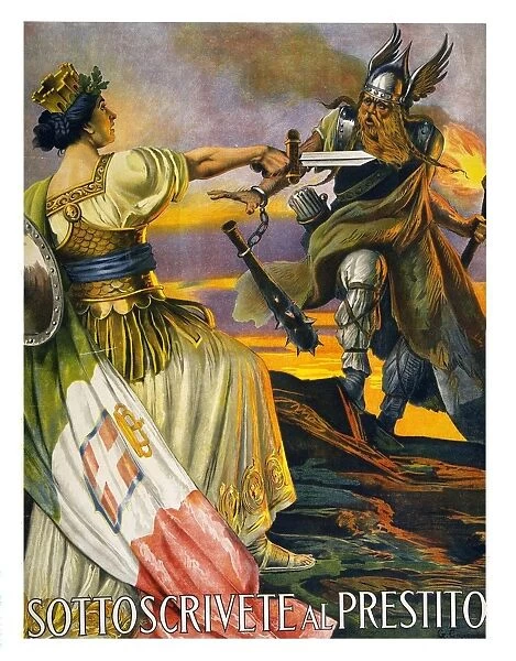 Sottoscrivete al prestito Italian World War I Poster shows a classical female figure