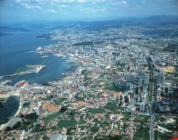 Spain, Galicia, Aerial view of Vigo