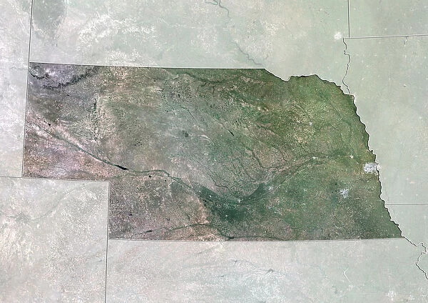 State of Nebraska, United States, True Colour Satellite Image