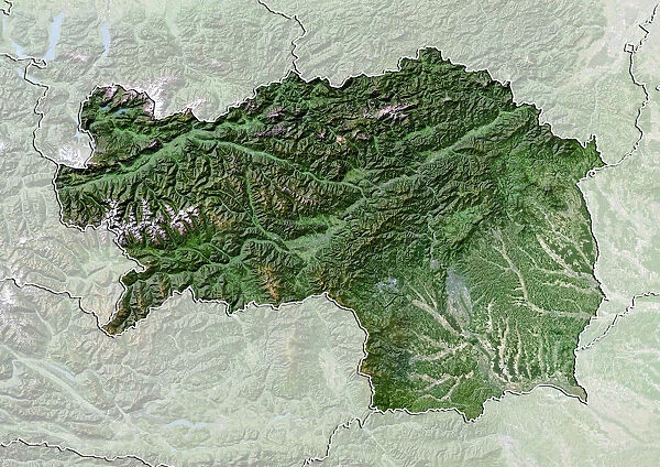State of Styria, Austria, Satellite Image With Bump Effect