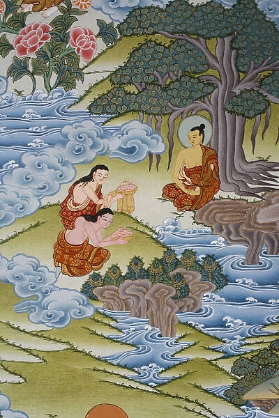 Sujata giving milk rice to Buddha