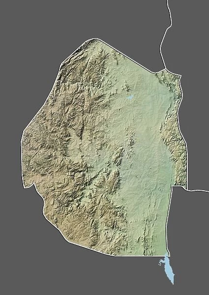 Swaziland, Relief Map with Border and Mask