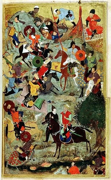 Tamerlaine (Tamerlane  /  Timur-i-Lang) 1336-1404 Turkic conqueror. Timur attacking Knights