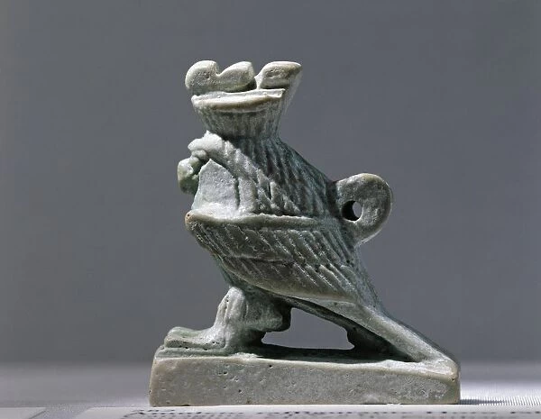 Tunisia, Carthage, Amulet representing Horus, the Falcon God, wearing a crown, siliceous paste