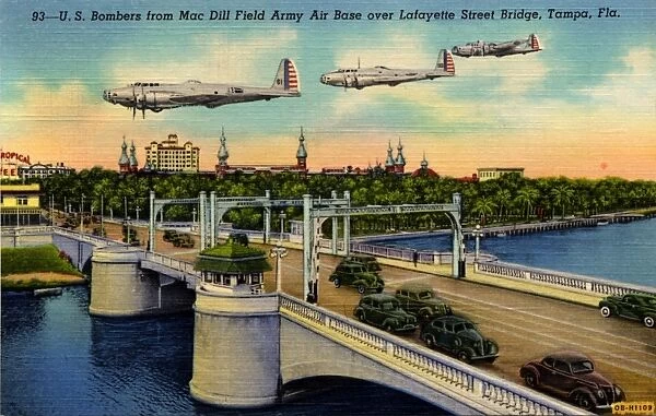 U. S. Bombers from MacDill Field Army Air Base over Lafayette Street bridge, Tampa, FL