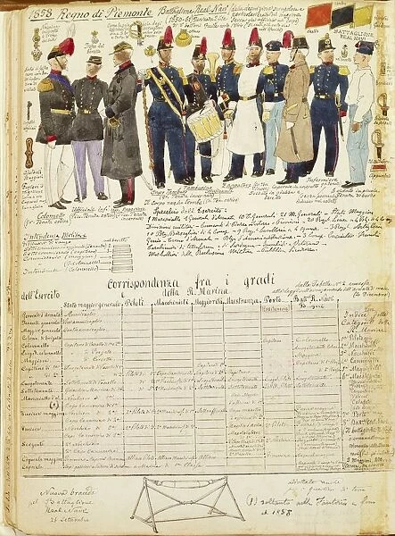 Uniforms of Royal Ships Battalion of Kingdom of Sardinia, color plate by Quinto Cenni, 1858