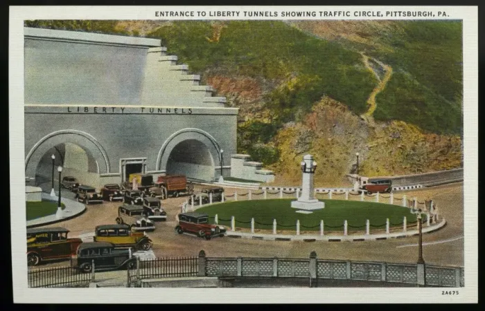 Framed Print : Print of the Liberty Tunnel entrance with traffic circle, Pittsburgh Framed Print : Print of the Liberty Tunnel entrance with traffic circle, Pittsburgh