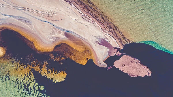 Aerial view directly above a sandbar, Shark Bay, Australia