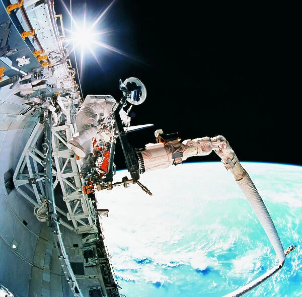 An astronaut working in space