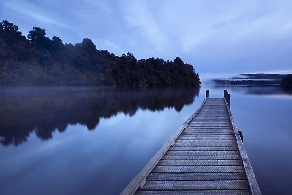 Jetty. Lake Mapourika is located on West Coast of New Zealands South Island