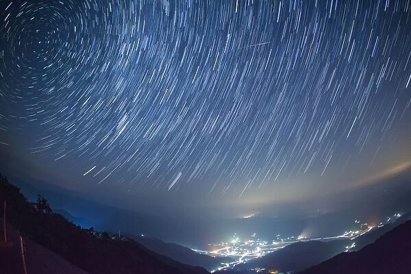 Meteor. Perseids meteor shower over Okayama, Japan