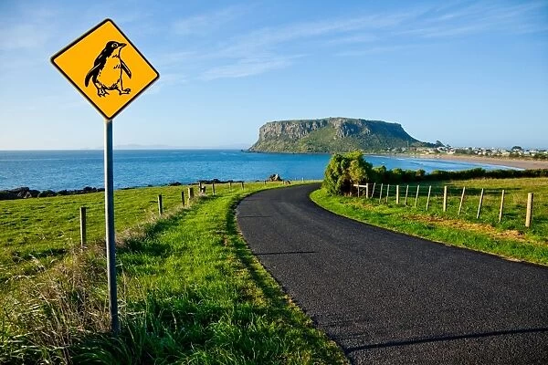 Penguin warning sign. The Nut. Stanley. Tasmania