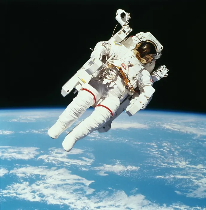 Framed Print : Bruce McCandless II in Space Shuttle Challenger Print