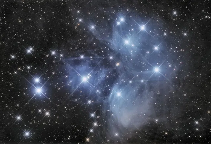 Framed Print : Pleiades Star Cluster Print with Nebulosity
